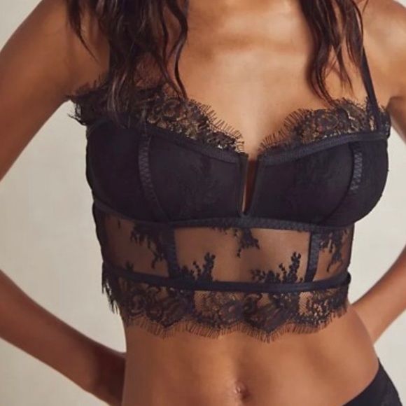 Free People Other - NWT Free People S OR M Layer in Lace Bustier Black Longline Corset Bra Side Hook